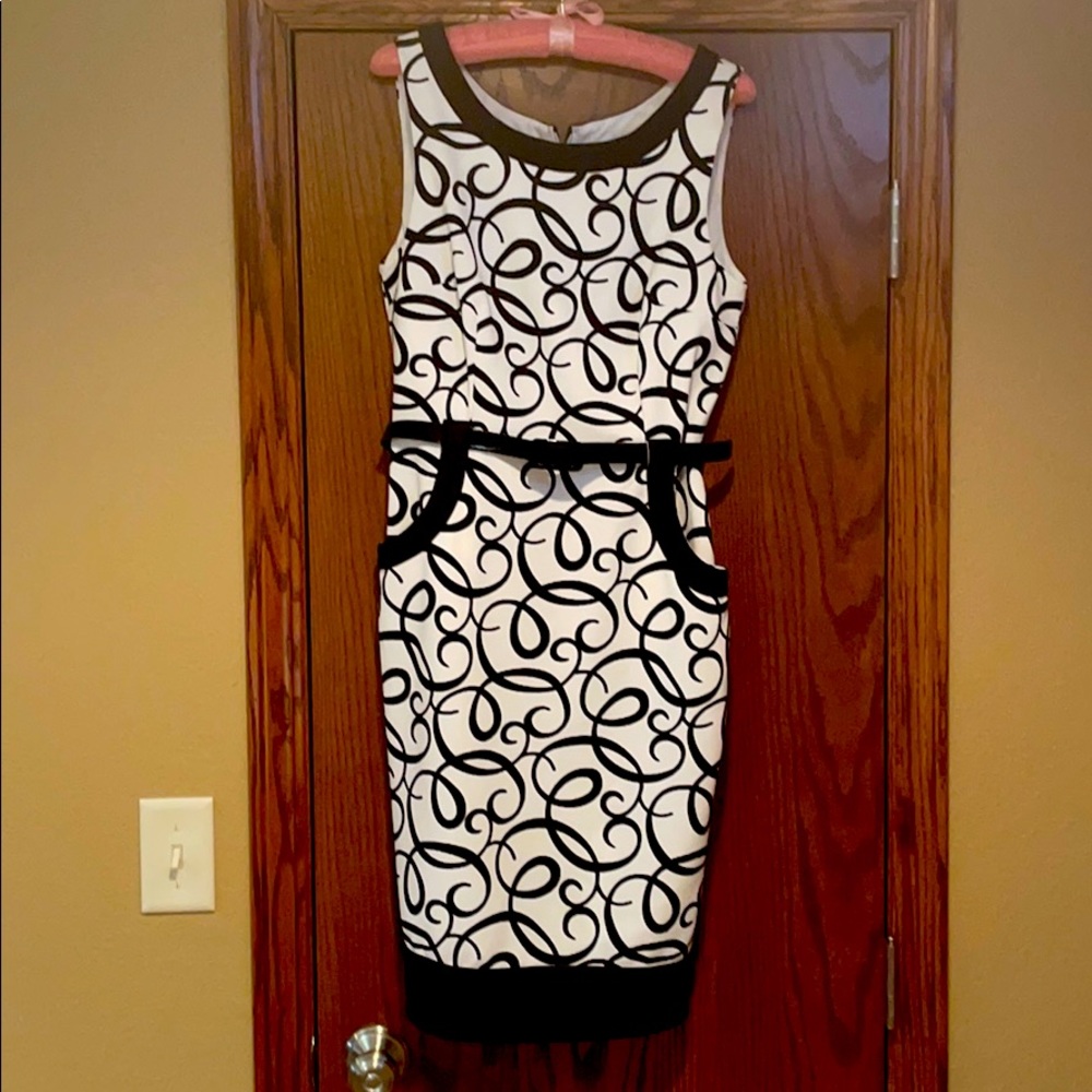 Women’s black and white print spring dress, 8
